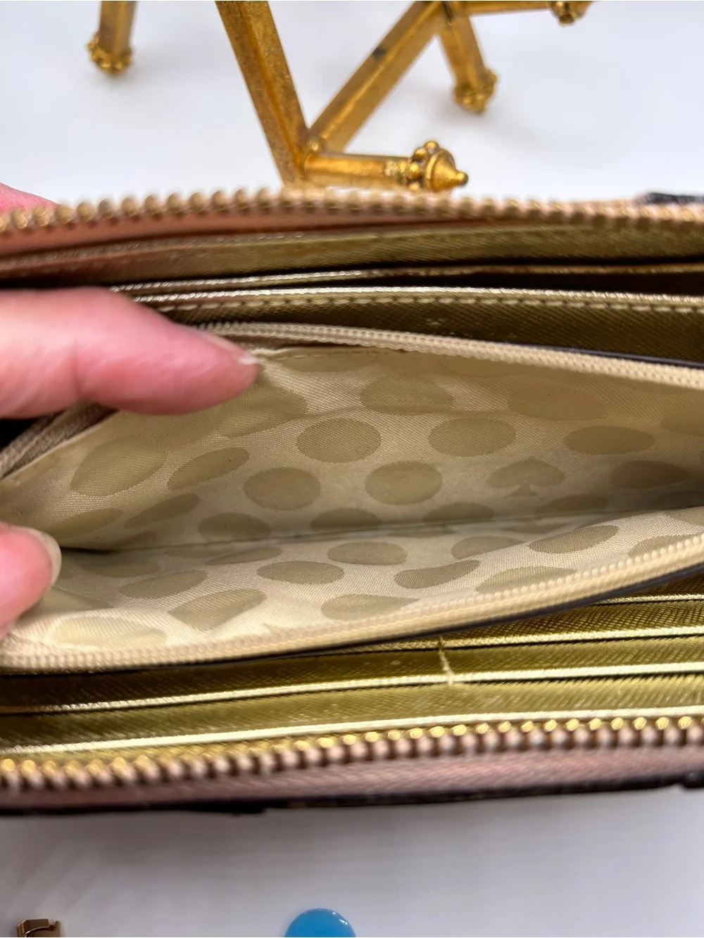 Kate Spade Pink and Gold Zip-Around Saffiano Wallet Good Condition